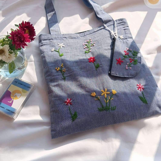Embroidered Linen Tote Bag
