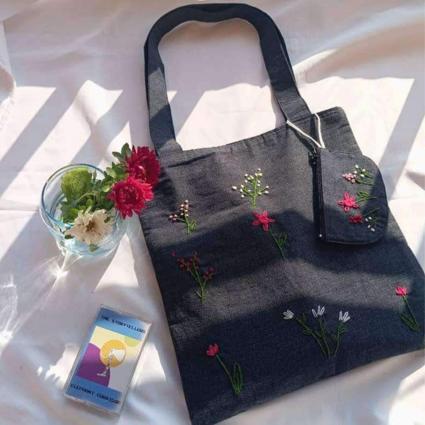 Embroidered Linen Tote Bag