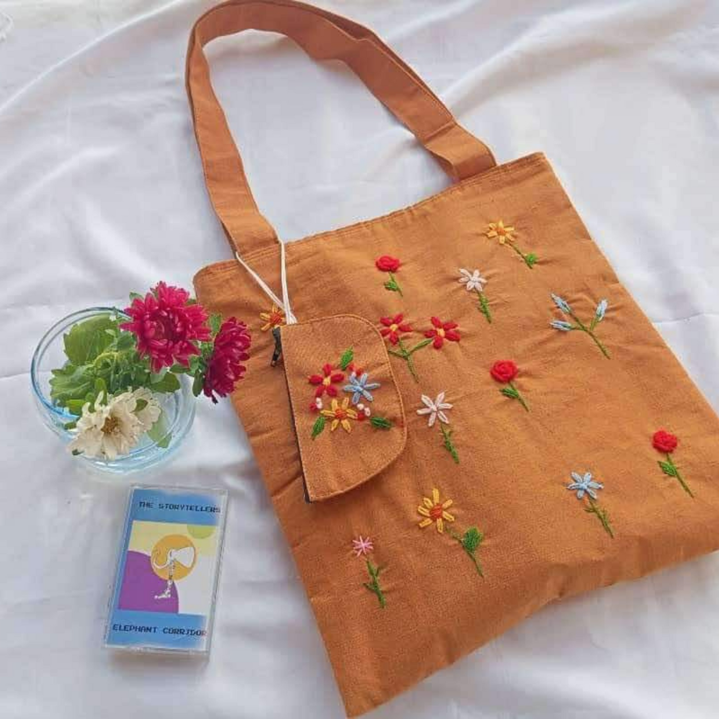 Embroidered Linen Tote Bag